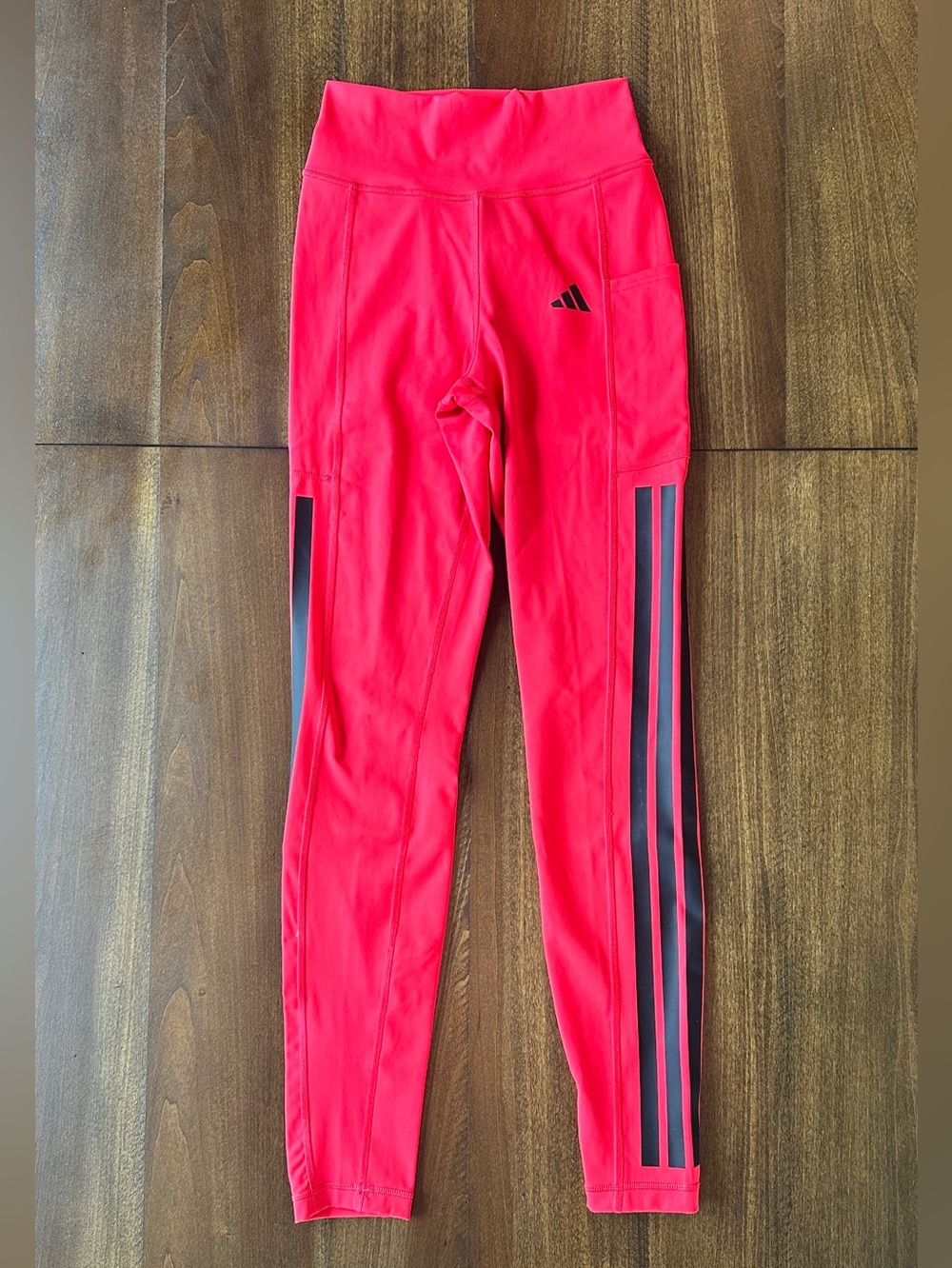 Adidas Optime 3-Stripes High-Rise Full Length Leggings Size Small Red - Picture 2 of 9